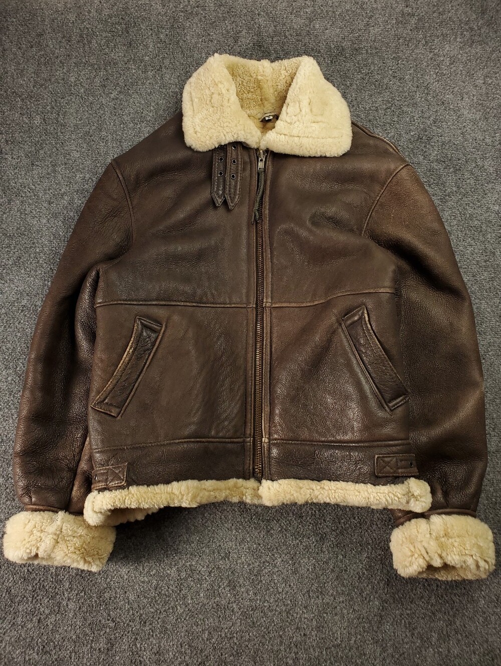 Excelled Vintage B3 Bomber Jacket Sheepskin Leather Brown Flight Aviator Zip Up